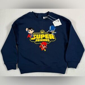 NWT DC SUPERFRIENDS‎ Boys Superhero Sweatshirt 2T Navy Superman Flash Batman New